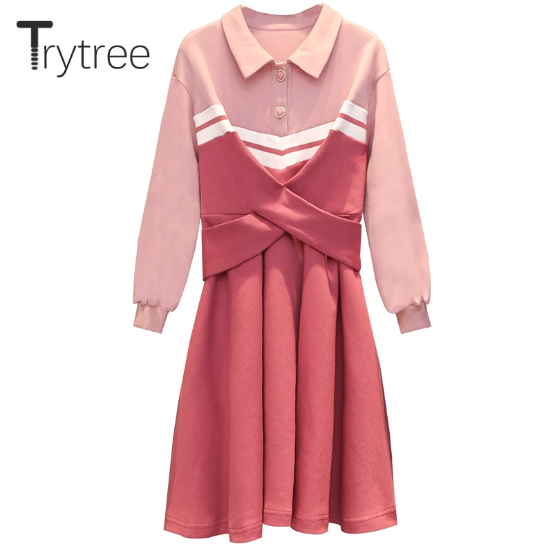 Женское Повседневное платье трапеция Trytree офисное свободное розового цвета с