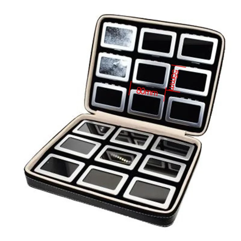 Кожаная упаковка для драгоценных камней или Demstone Deads. Черная Дорожная сумка с бриллиантами, коробка для хранения камней, сумка с 12 железными камнями - Цвет: F