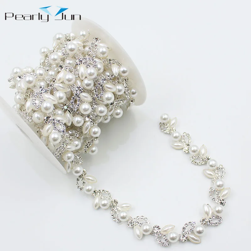 

10yards leaf 1.4cm crystal pearl decoration chain, suitable for clothing, shoes, hats and bags, DIY accessories trim webbing ML0