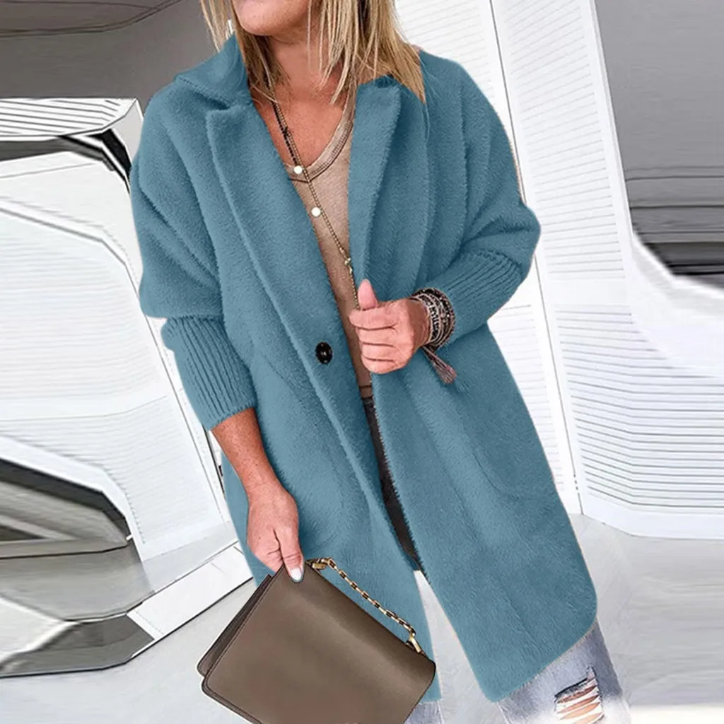 Женское теплое пальто с лацканами Длинная зимняя верхняя одежда Размеры S XL