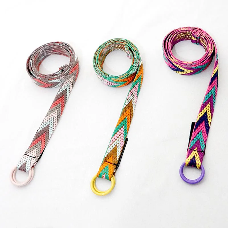 Женский ремень с двумя кольцами и пряжкой модный разноцветный декоративный в