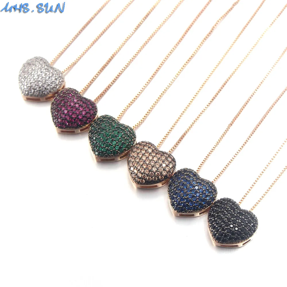 MHS.SUN Роскошная мозаика AAA кулон в форме сердца ожерелье для женщин модная цепочка