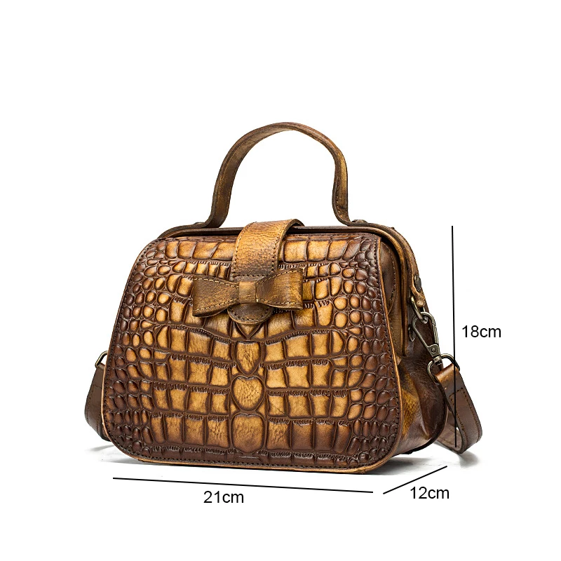 

Bestform Retro Cow Leather Women Bag 2021 New Crocodile Embossed Handbag Hand Painted Ladies Mini Bags Shoulder Messenger Bag