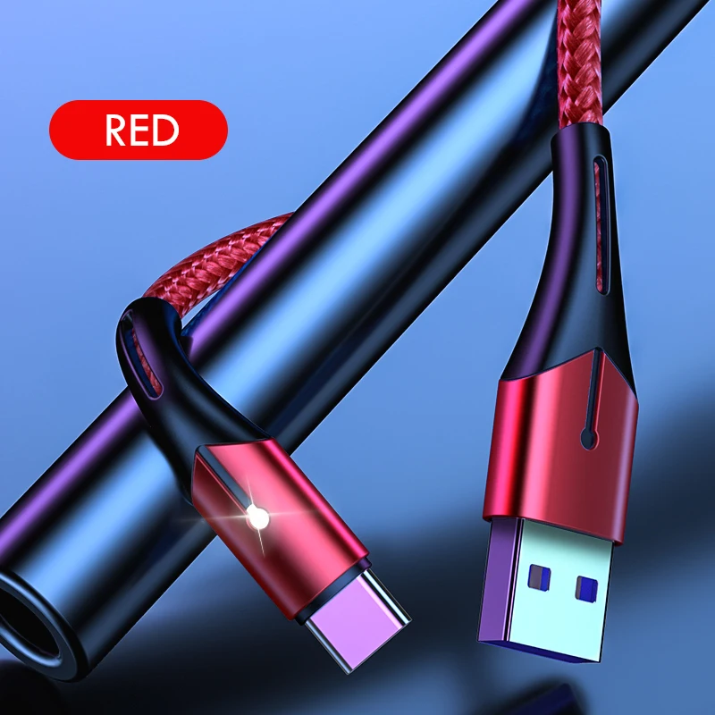 ZNP светодиодный кабель usb type-C для samsung S10 huawei P30, кабель для быстрой зарядки мобильных телефонов для Redmi Note 8 7, кабель для зарядки type-C - Цвет: Red