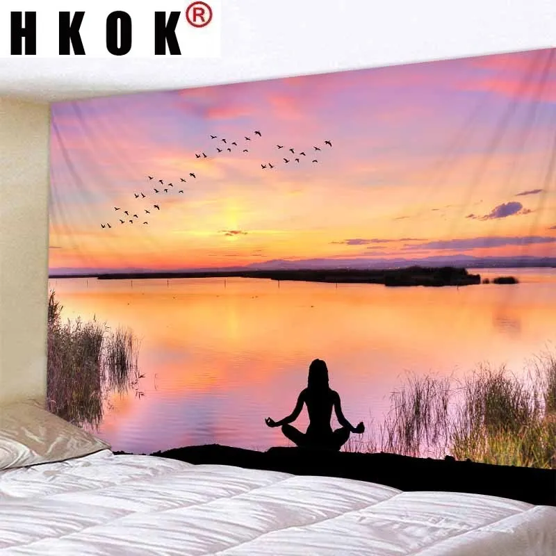 

HKOK Yoga Tapestry Wall Rugs Wall Hanging Covering Fabric Mural Background Cloth Towel Beach Fabric Blanket Living Home Decor