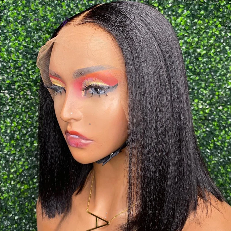 

Light Yaki Straight Human Hair Wigs For Women Short Bob Lace Frontal Wigs Brazilian Remy Hair Natural Hairline With Baby Hair