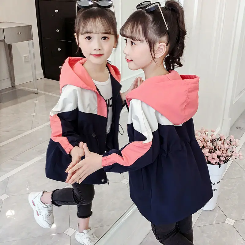 Ветровка для девочек пальто средней длины весна-осень 2020 новая детская куртка в