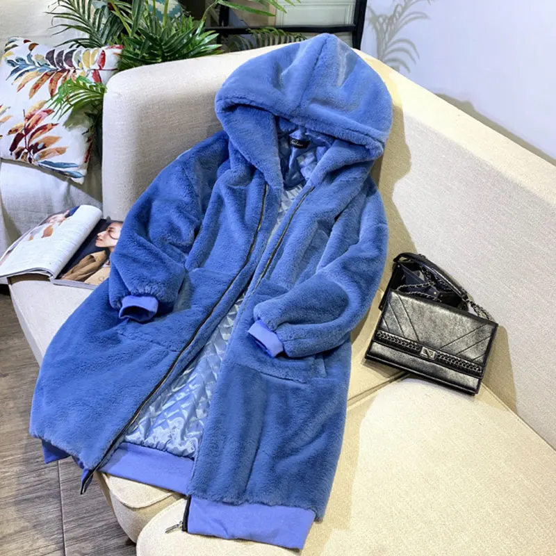 30 Degrees Fur Coat Women Casual Hoodies Furry Thick Warm Long Faux Rabbit Fur Jacket Loose Winter Coat Women OverCoat