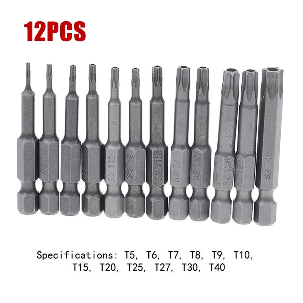 

12pcs 50mm 2inch Magnetic Torx Screwdriver Bits Set 1/4\" Electric Screwdriver T5-T40 For Electric Screwdrivers