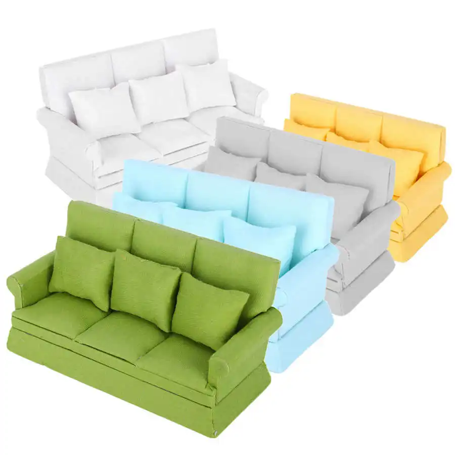 Мини-диван для кукольного домика 1:12 с набором подушек из 3 предметов имитация