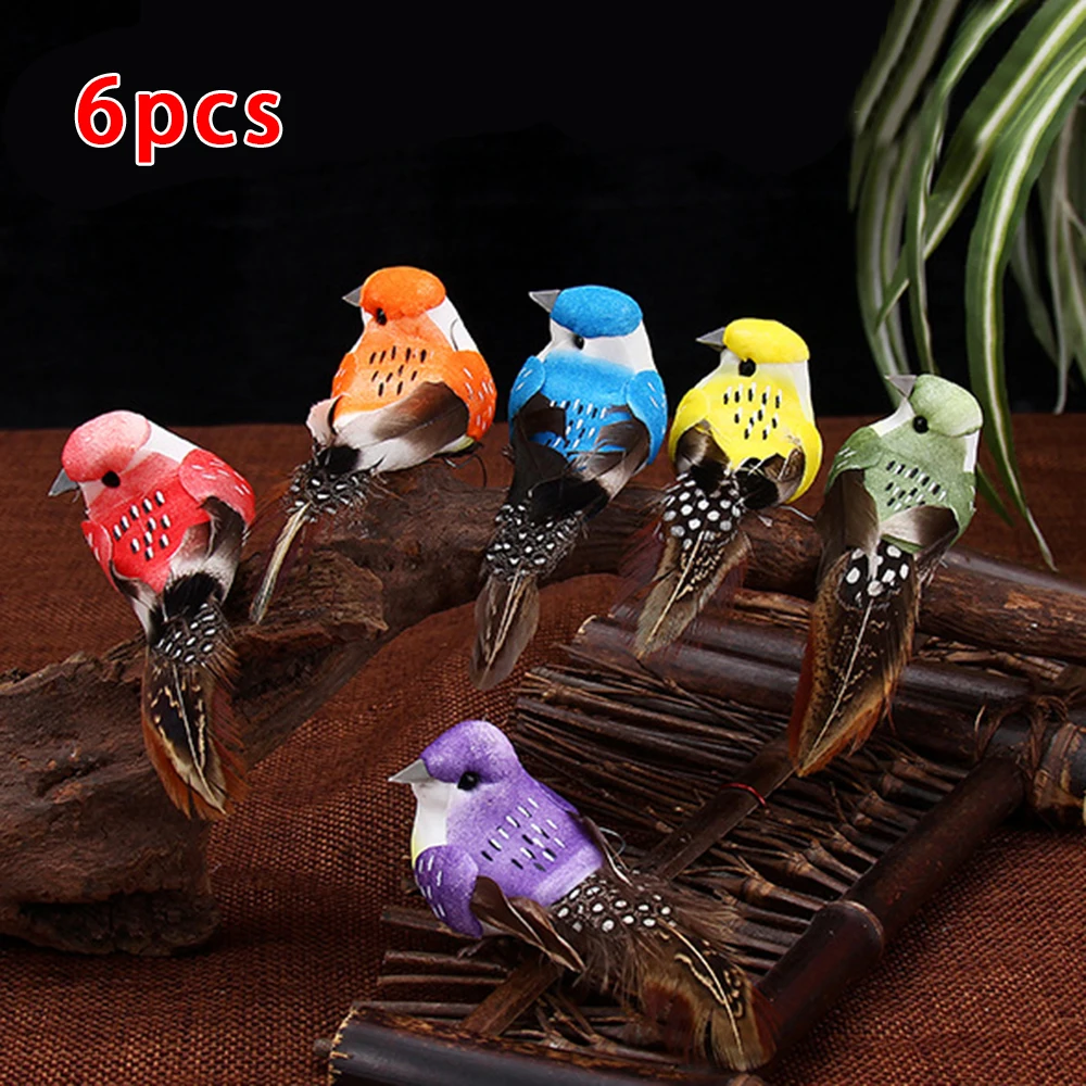 

6pcs Simulation Birds Tree Decor Perched Woodland Fake Feather Birds Garden Decoration Ornament Yard & Garden Decoration