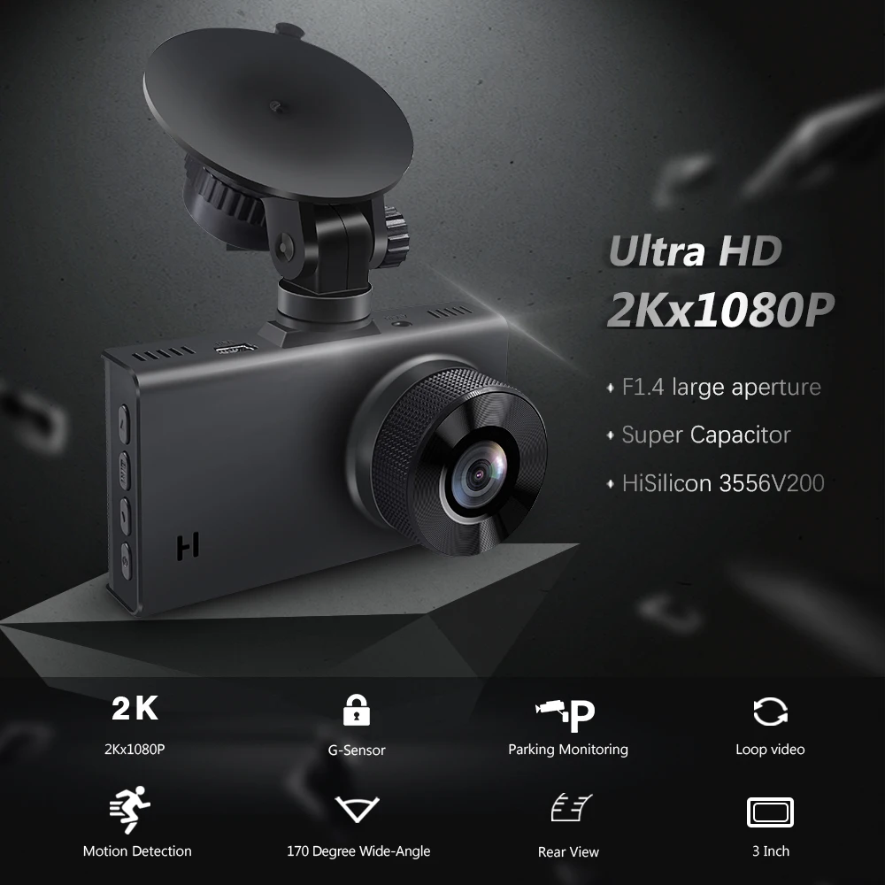 3,0 ips экран UHD 2K Автомобильный видеорегистратор двойная камера H.265 чип Hisilicon с супер конденсатором 170 градусов F1.4 объектив видеорегистратор