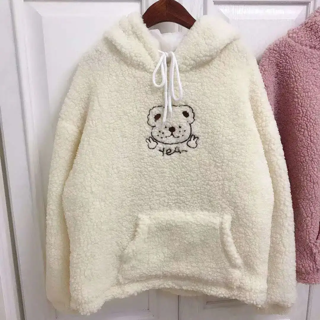 Свитшот с вышивкой мишки каваи Женское пальто из овечьей шерсти пуловер