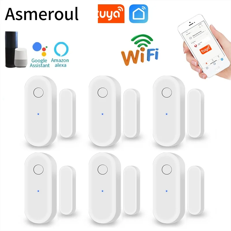 Умные детекторы открытия/закрытия дверей, Wi-Fi, домашняя сигнализация, совместимая с приложением Alexa Google Home Tuya