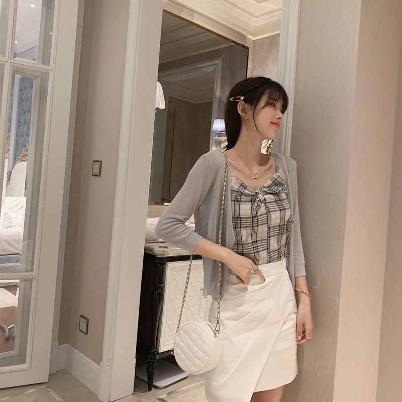 Mishow Летние повседневные тонкие однотонные трикотажные женский кардиган с