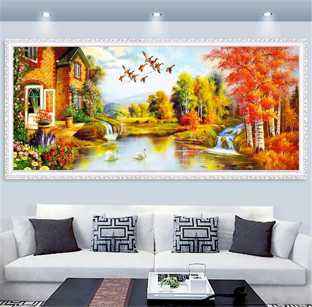 Набор для алмазной живописи 5D сделай сам вышивки крестиком Осенний дом от озера