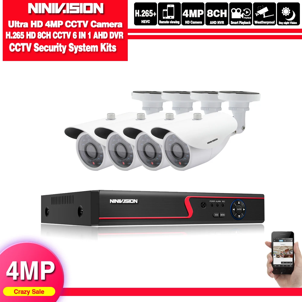 8CH DVR.4pcs camera NIVISION 8CH H.265 HD Камера Системы 4.0MP 2560*1440P открытый 8-канальный видеорегистратор AHD DVR Kit 8Ch, для наблюдения, безопасности, CCTV, Камера Системы - Цвет: 8CH DVR.4pcs camera