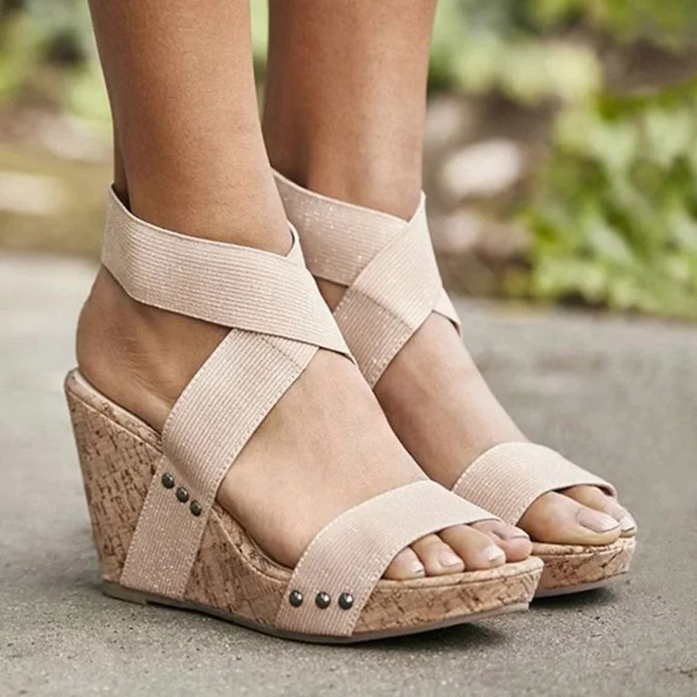 

Women Sandals Platform Sandals High Heels Shoes Elastic Strap Gladiator Sandalia feminina Summer Wedge Heel sandalias mujer 2022