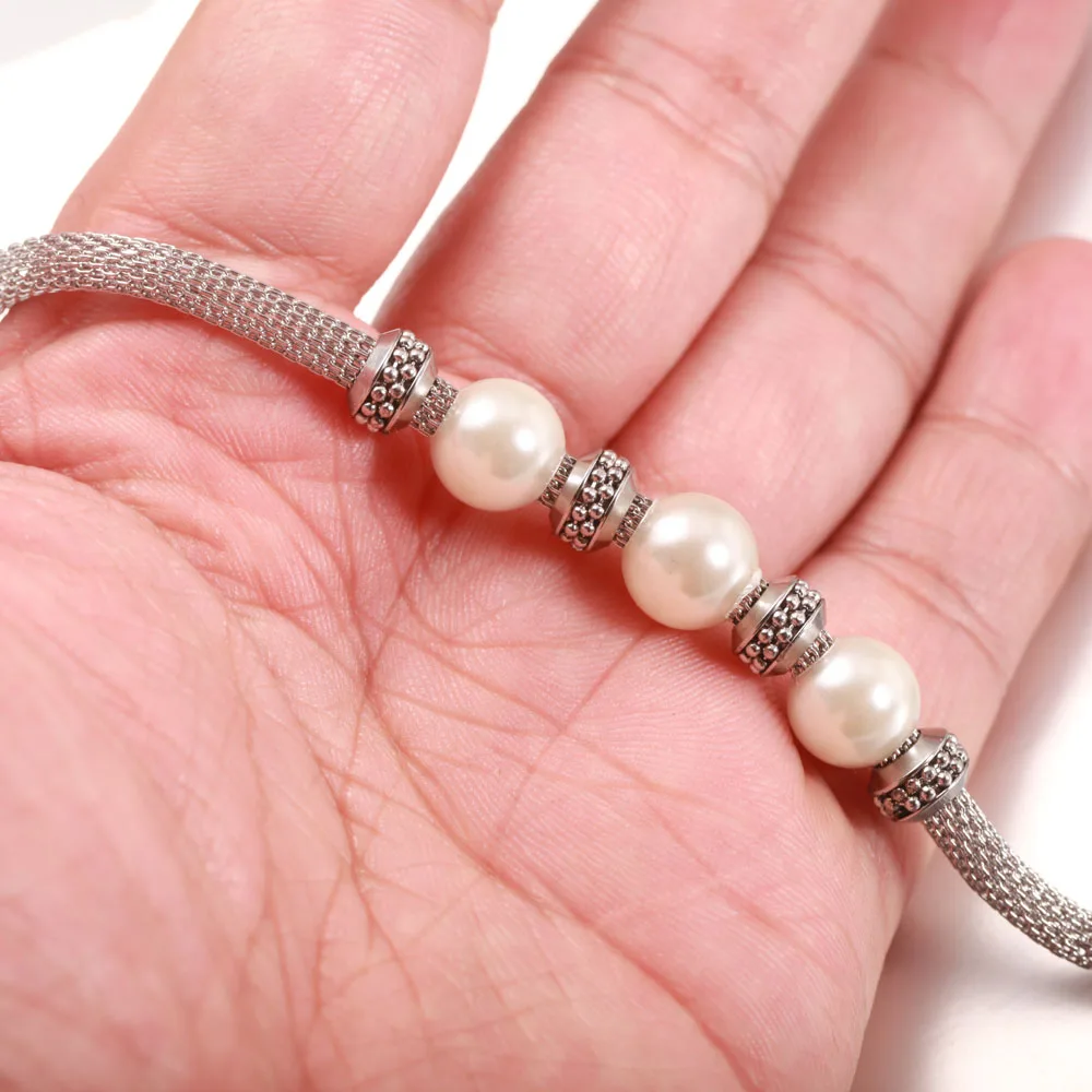 

Simulated Pearl Beads Bracelets For Women Stainless steel Cable wire Bracelets & Bangles Wedding Jewelry