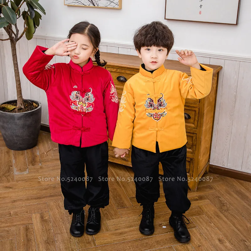 Детское традиционное китайское пальто Hanfu костюм для мальчиков с вышивкой тигра