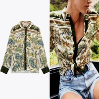 za 2021 floral print vintage shirt women long sleeve loose autumn shirts fashion button up casual ladies tops female blouse