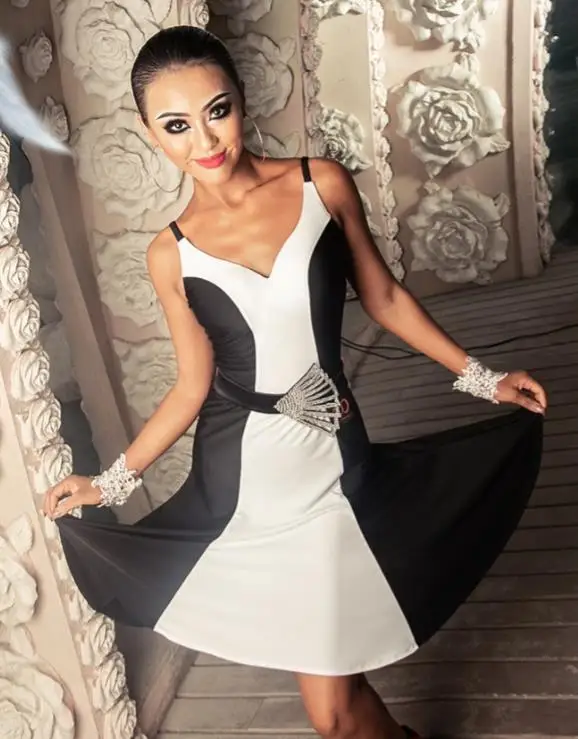 Белое с черным платье для латиноамериканских танцев сексуальная юбка на