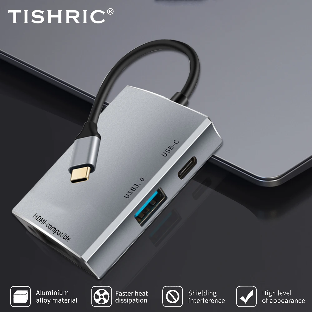 

TISHRIC Type C Hub 3 In 1 Type C To Hdmi Compatible USB 3.0 Interface Support PD Power Full HD 1080p/4K Images Docking Station