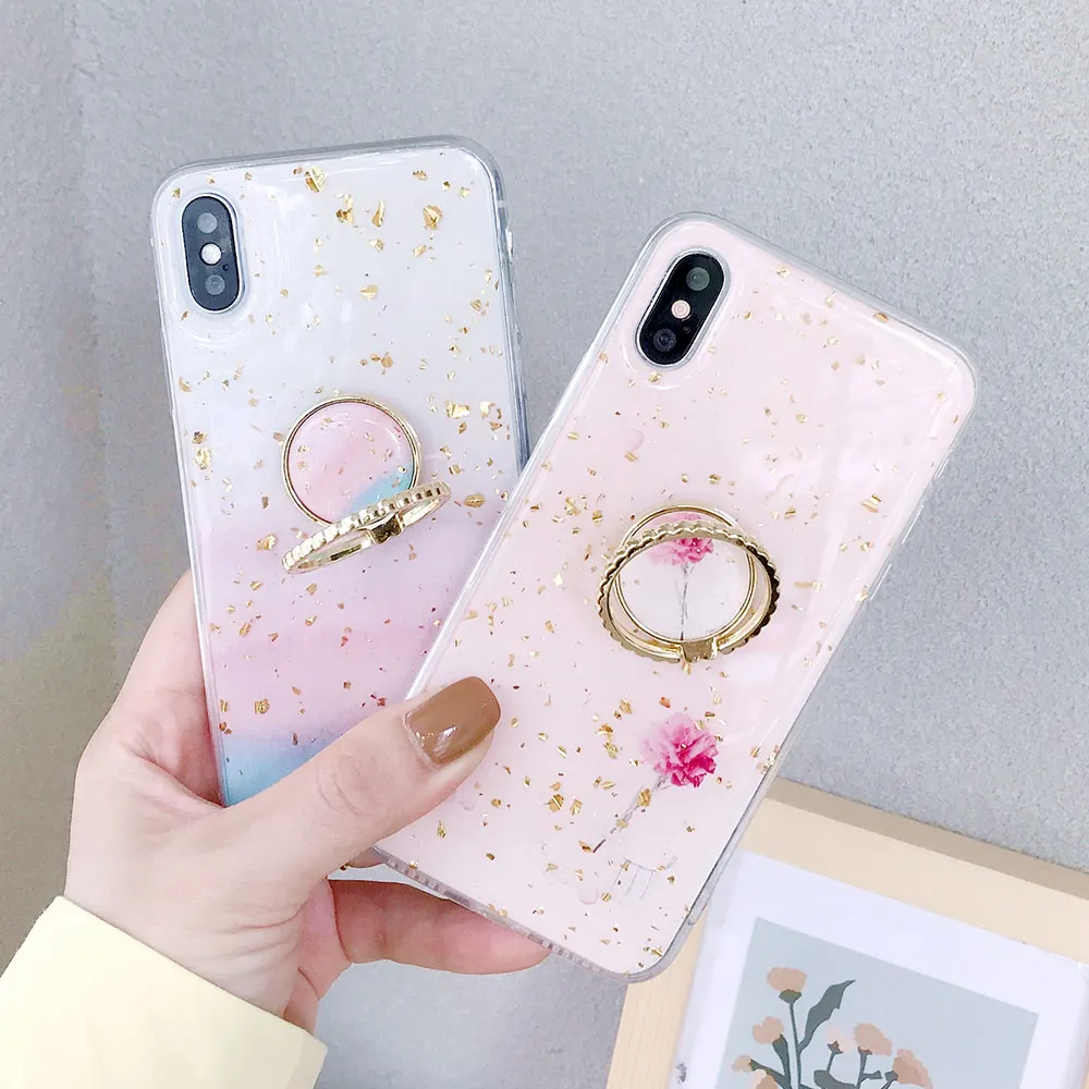 SoCouple кольцо из ТПУ чехол-держатель для iphone 7 8 6 6s plus чехол для iphone XR 11 Pro X Xs Max мраморный Золотой фольга кольцо держатель чехол