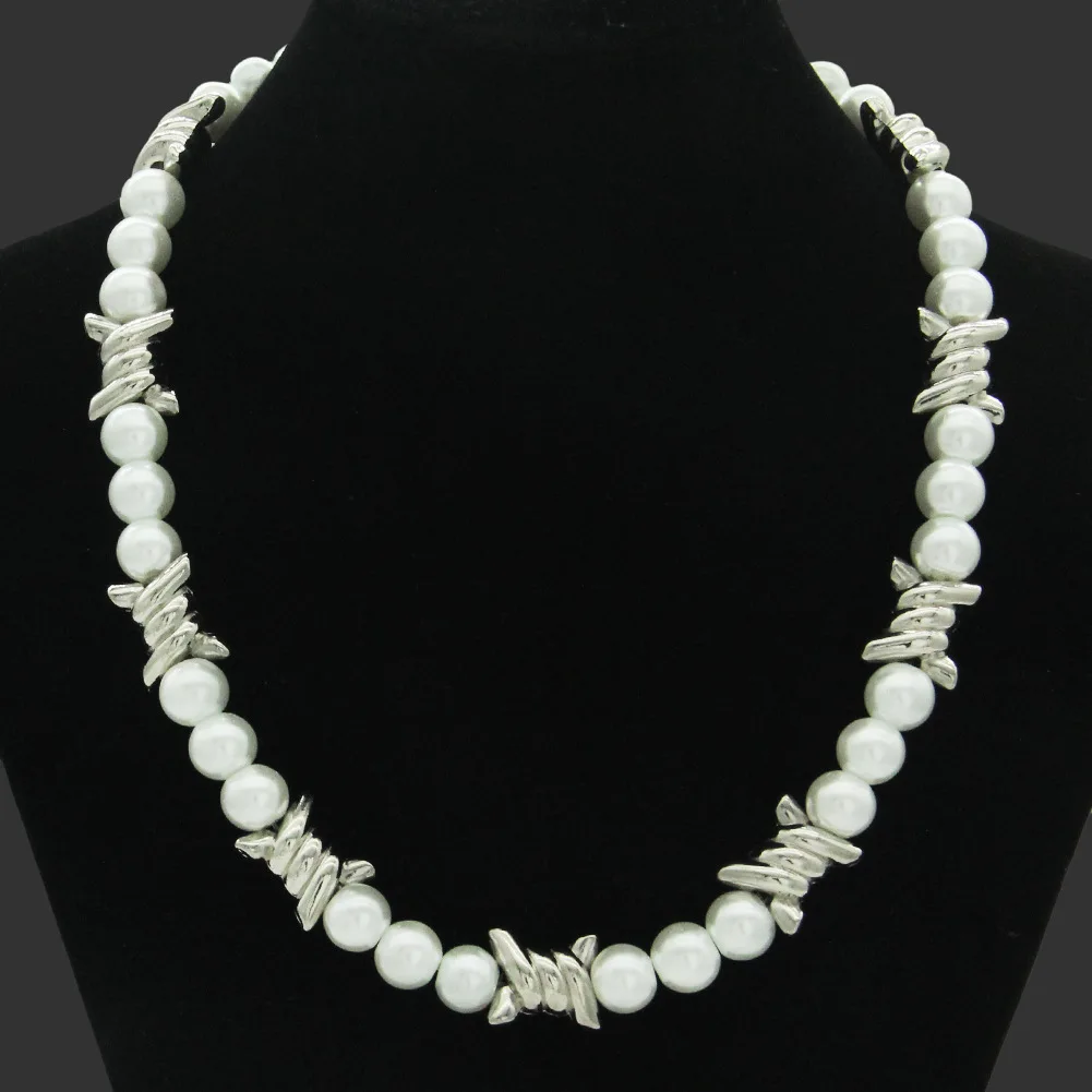 

Мужское колье в стиле хип-хоп, нишевое сшитое ожерелье с жемчугом и шипами, сверкающее ювелирное изделие в стиле хип-хоп s, рок