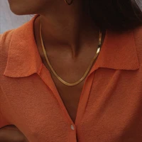 tarnish free stainless steel 18k gold plated short herringbone chain choker necklaces for women minimalist gold chain necklace