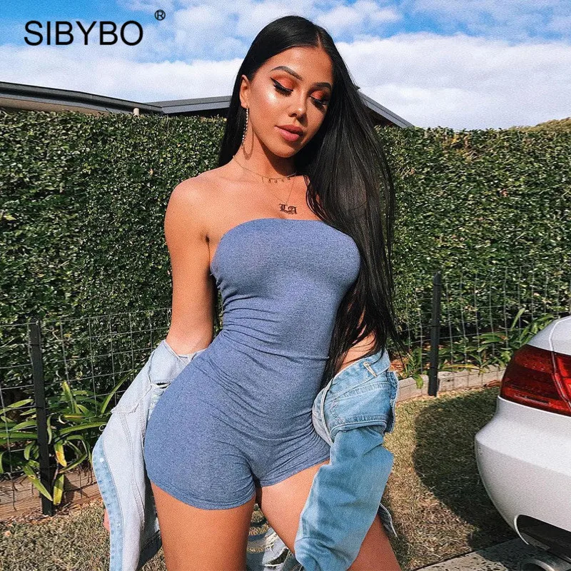 

Sibybo Sexy Off Shoulder Jumpsuits Romper Shorts Women Summer Sleeveless Bodycon Leopard Playsuit Femme Streetwear Slim Jumpsuit