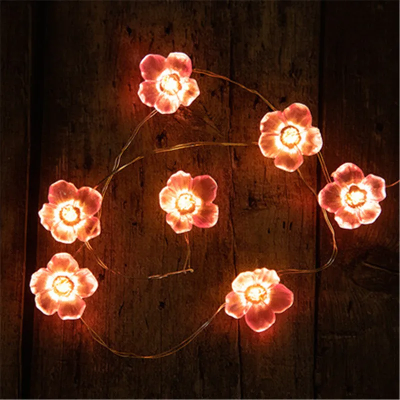 

Cherry Blossom Flower Garland Battery Powered LED String Fairy Lights Crystal Flowers For Indoor Wedding Christmas Decor Ramadan
