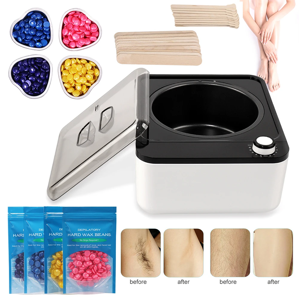 

Portable Hair Removal Wax-melt Machine Heater 500ml Wax Beans 20 Wood Stickers Hair Removal Machine Waxing Kit Beauty Tools