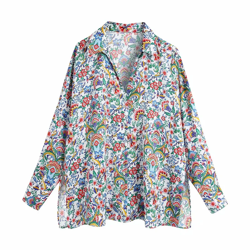 

Vogue Oversize Women V Neck Blouse Tide Spring-autumn Fashion Ladies High Street Casual Loose Shirt Female Printed Shirt Top