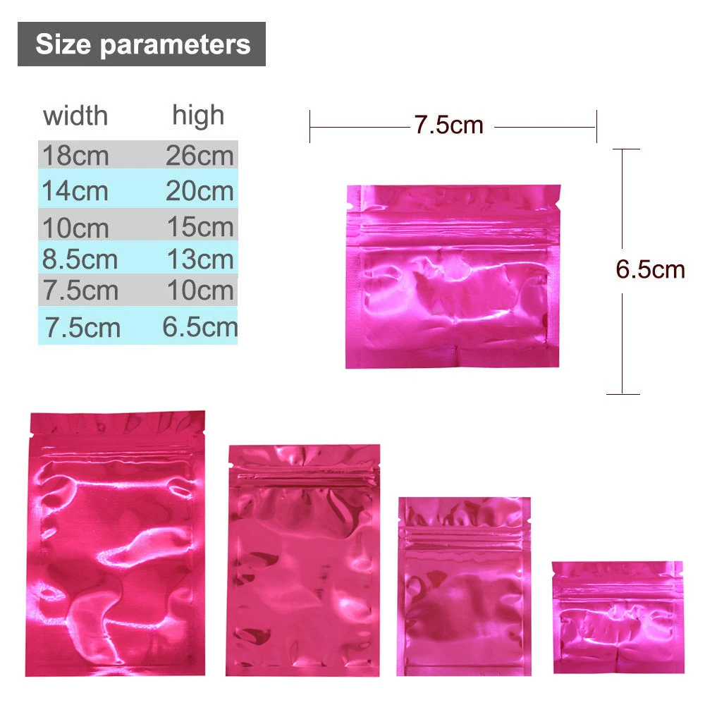 100 шт. блестящие розовые пластиковые пакеты для хранения из алюминиевой фольги