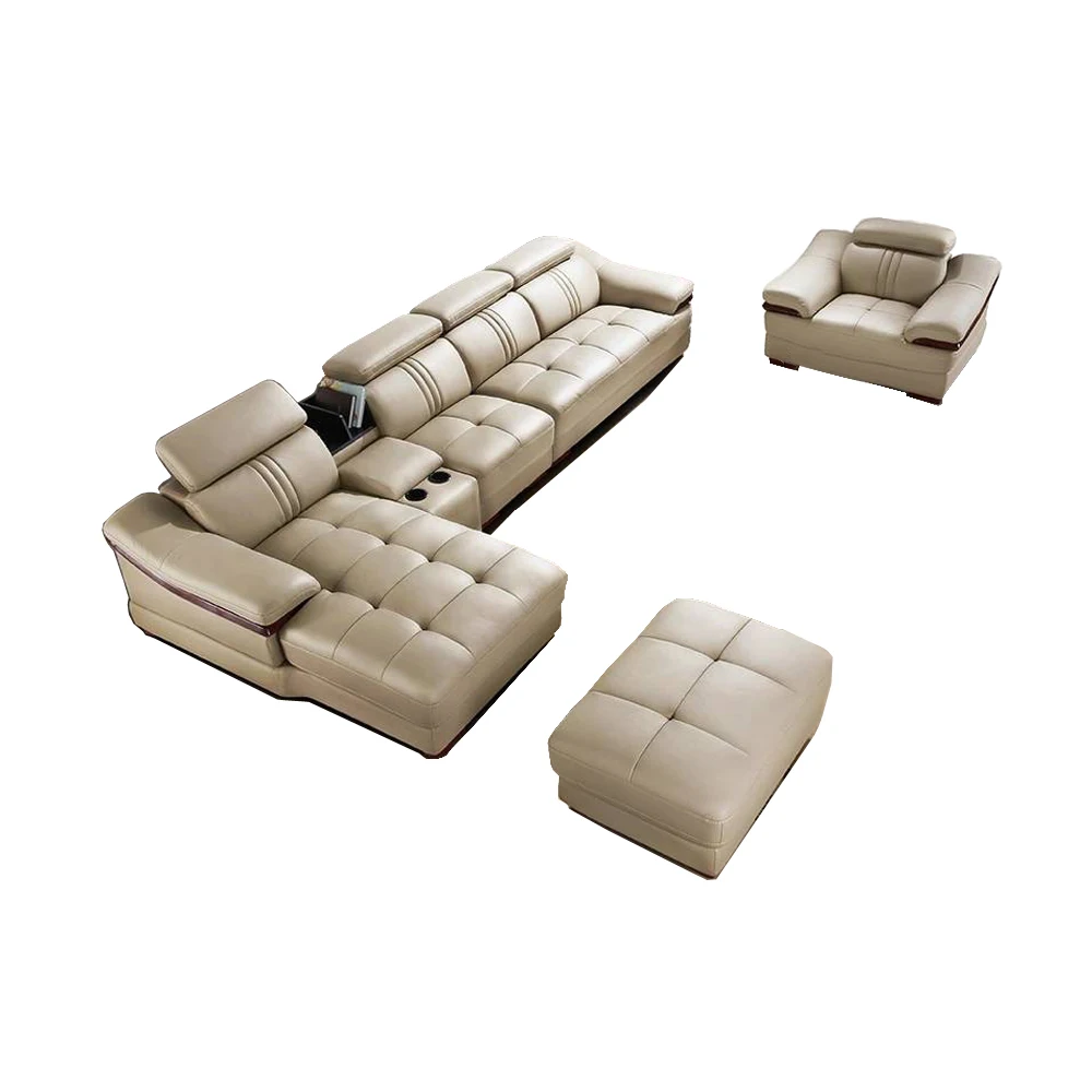 

living room Sofa top grade cow genuine leather couch Nordic modern L shape corner muebles de sala cama puff asiento sala futon