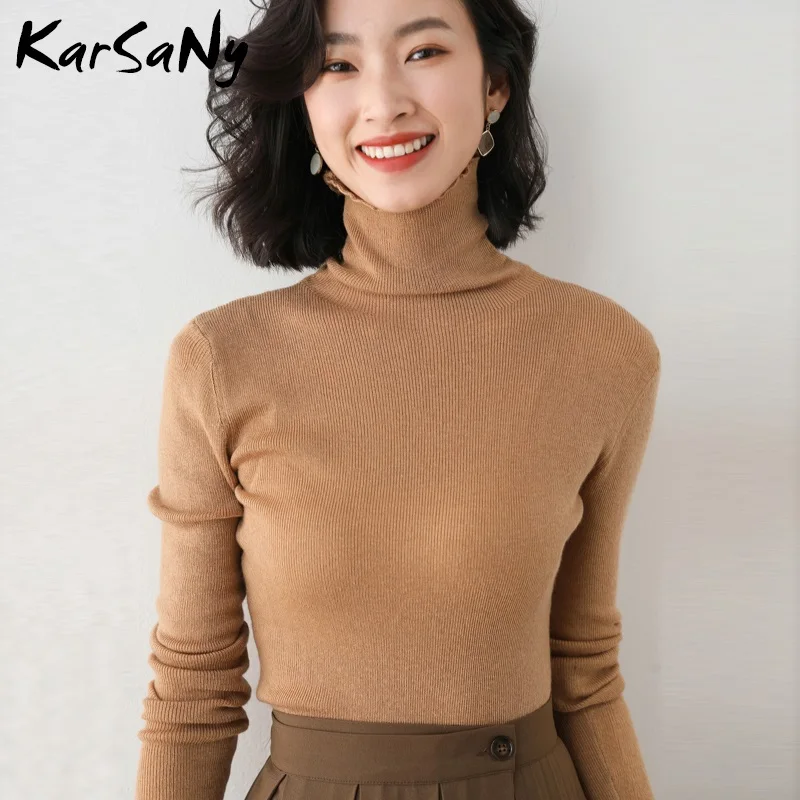 Свитер женский трикотажный тонкий с высоким воротом на осень/зиму | Женская