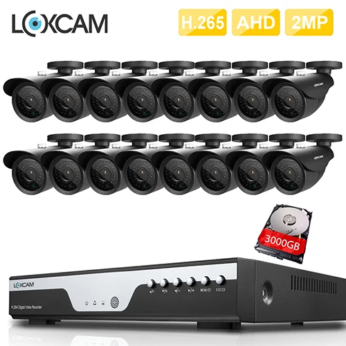 LOXCAM H.265+ 16Ch AHD CVI 1080P система видеонаблюдения 1080p 2.0MP камера безопасности IP66 Крытый Открытый водонепроницаемый комплект видеонаблюдения - Цвет: 16CH DVR x 16 Camera