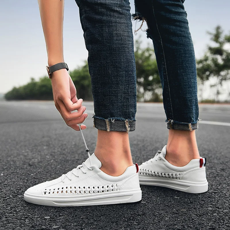 

Men genuine Leather Sneakers Luxury Brand Loafers Men Casual Shoes summer breathable Moccasin Boat Shoe Flat Oxfords shoes Men 5