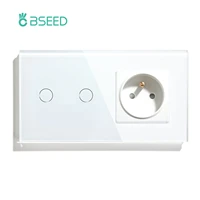 bseed touch light switch 2 gang 1 way with fr wall socket white black gold wall sensor switch crystal glass panel home