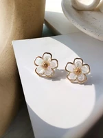 925 silver needle flower earrings popular style cute metal gold color white resin stud earrings for women jewelry gifts