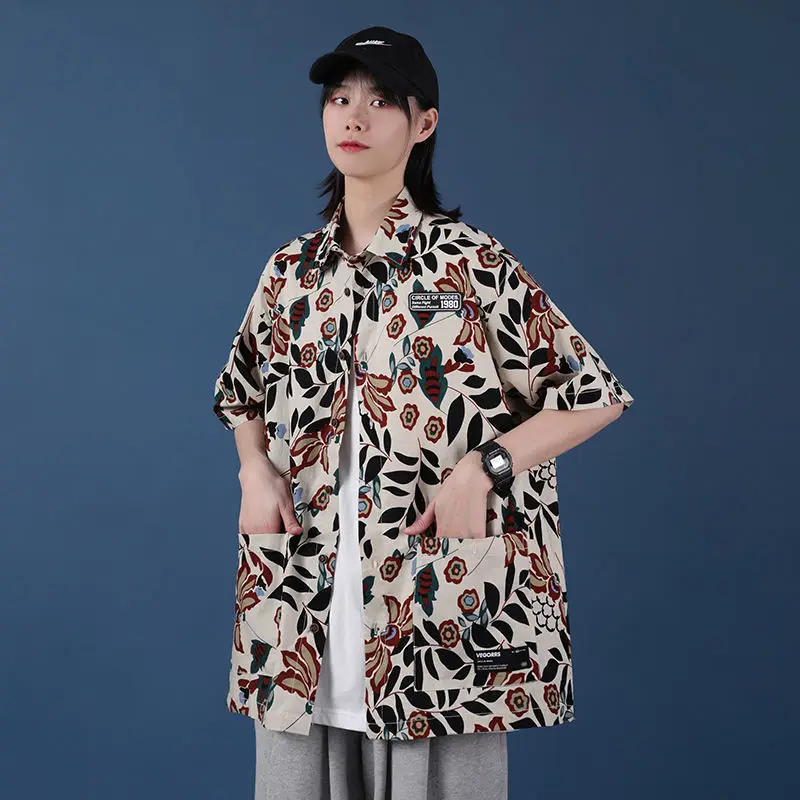 

2021 Summer New Vintage Loose Printed Blouse Women's Short Sleeve Design Feeling All-match Tops Female Loose Casual Thin Shirts