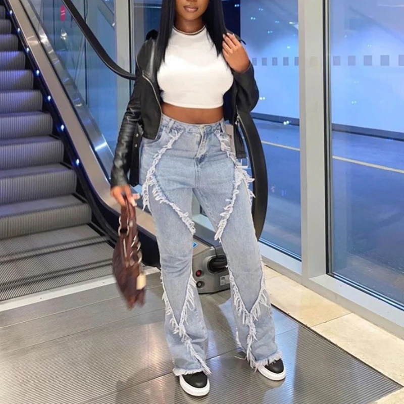 

Джинсы женские прямые составного кроя с высокой талией, дизайнерские винтажные брюки из денима с шерстяной окантовкой в уличном стиле