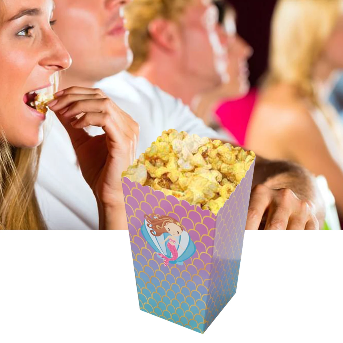 12 шт бумажные коробки для попкорна сумки в виде русалки украшенной фестонами