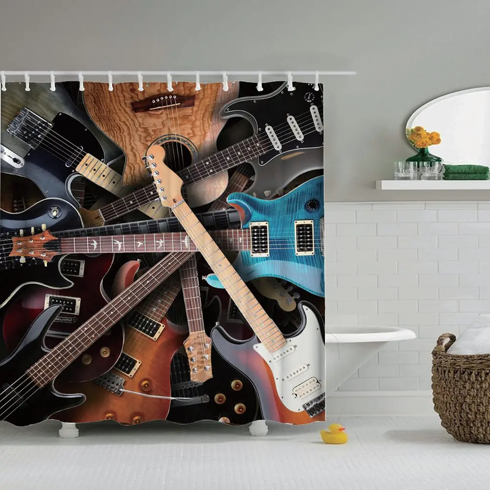 

Dafield Guitar Shower Curtain Popstar Party Instrument Music Notes Musical With Hooks