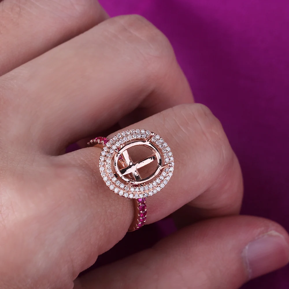 

LaiZuan Solid 10k Rose Gold 0.45ct Natural Diamonds & Genuine Rubies Engagement Wedding Trendy Jewelry Semi Mount Ring Setting