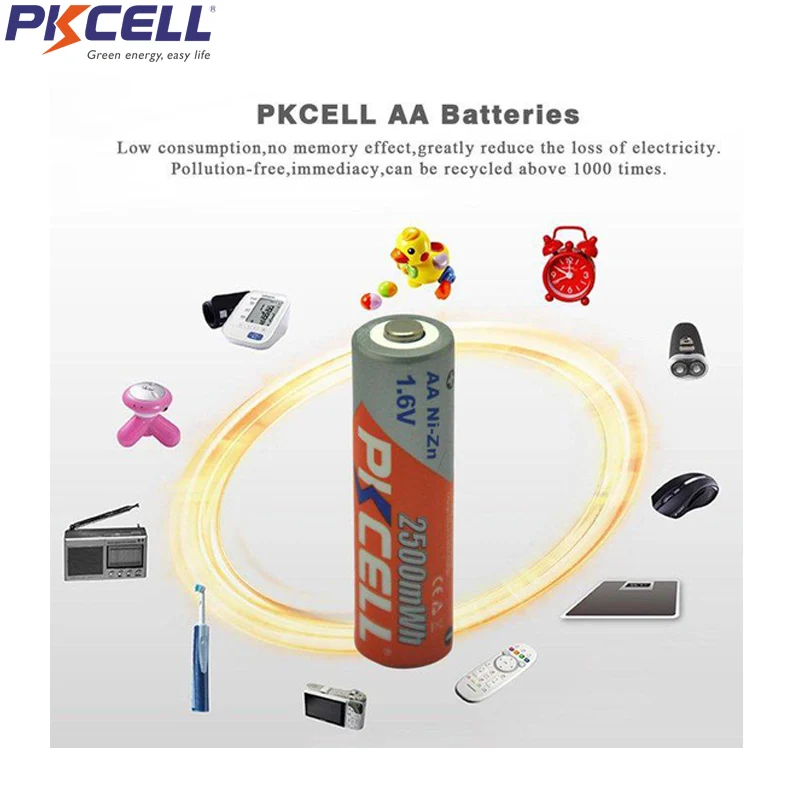 

8Pcs 2Card PKCELL AA Rechargeable Nizn Battery 1.6V highest 1.8v aa 2500mWh 4Pcs Per Card For Toys Camera Flashlights