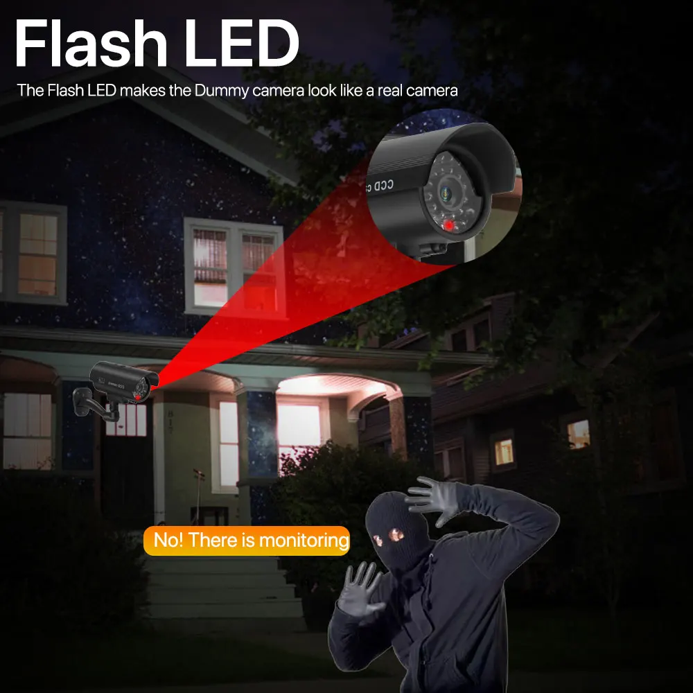 Fake Camera Outdoor Waterproof Security Bullet Dummy Flashing Red LED Monitor Indoor Simulation CCTV Surveillance | Безопасность и