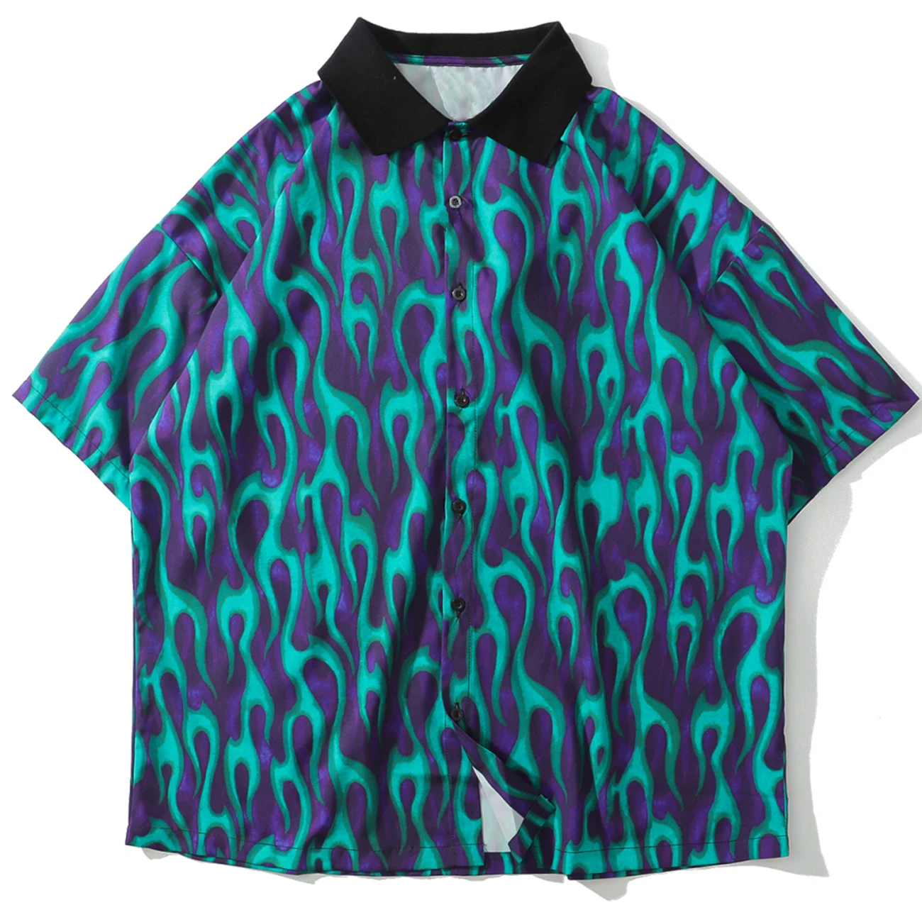 LACIBLE в стиле хип хоп голубого пламени рубашки Для мужчин 2020 Лето Harajuku свободный