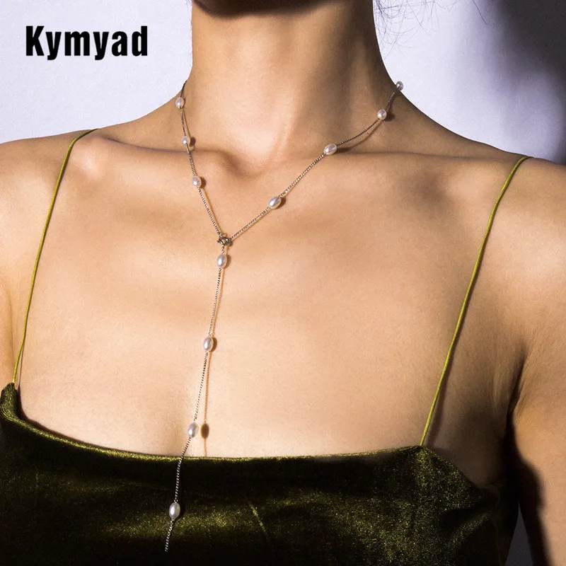 Женское колье Kymyad длинное ожерелье с искусственным жемчугом и бусинами